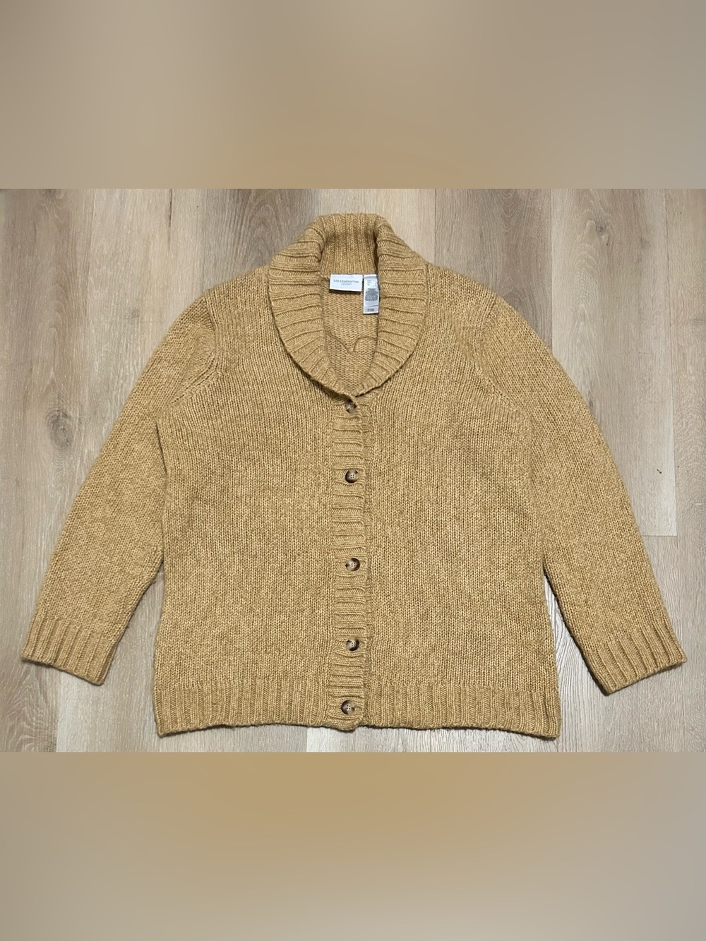 Liz Claiborne Camel Shawl Collar Button Cardigan